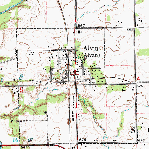 Topographic Map of Alvin Post Office, IL