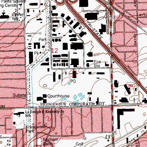 Topographic Map of Bridgeview Post Office, IL