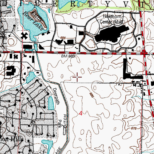 Topographic Map of Vernon Hills Post Office, IL