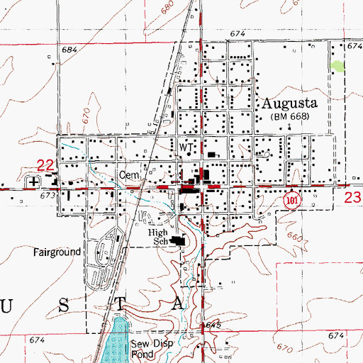 Topographic Map of Augusta Post Office, IL