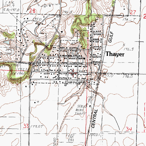 Topographic Map of Thayer Post Office, IL