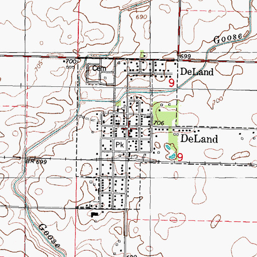Topographic Map of De Land Post Office, IL