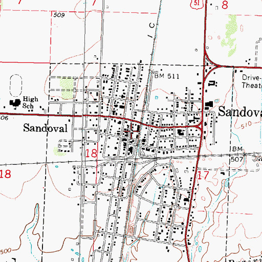 Topographic Map of Sandoval Post Office, IL