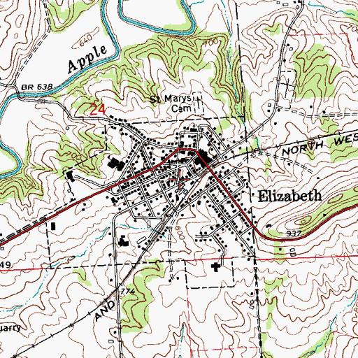 Topographic Map of Elizabeth Post Office, IL