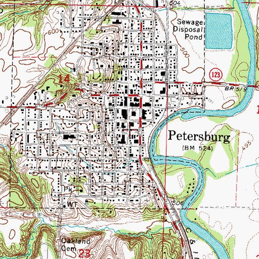Topographic Map of Petersburg Post Office, IL