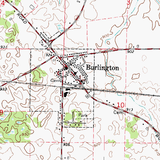 Topographic Map of Burlington Post Office, IL