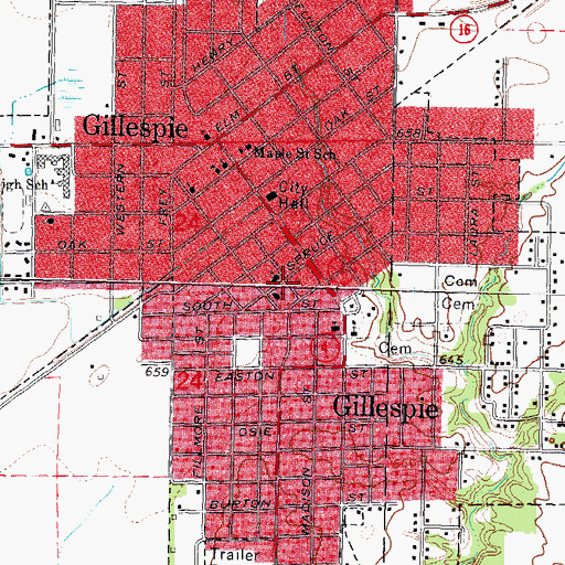 Topographic Map of Gillespie Post Office, IL