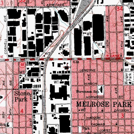 Topographic Map of Melrose Park Post Office, IL