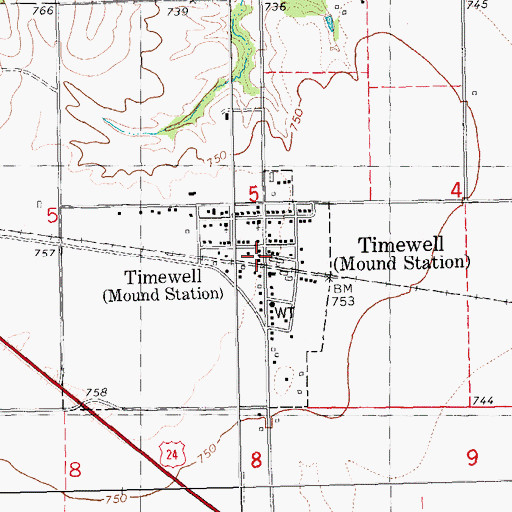Topographic Map of Timewell Post Office, IL