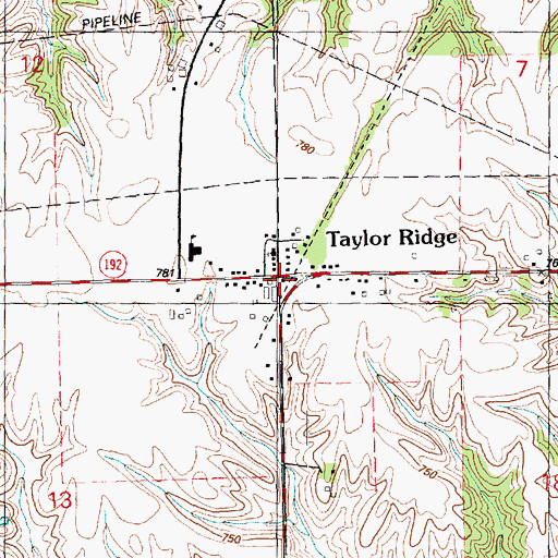 Topographic Map of Taylor Ridge Post Office, IL