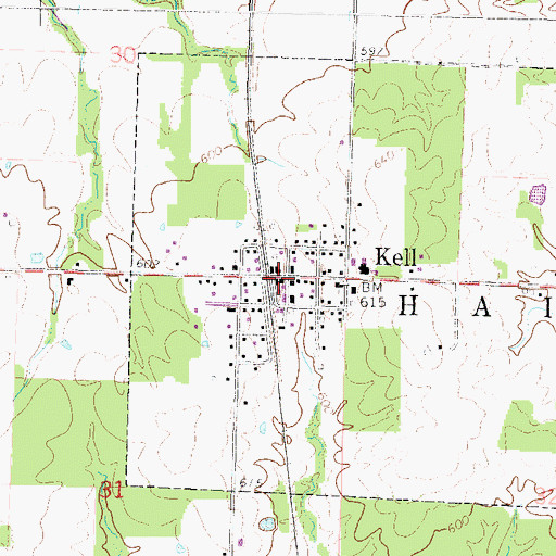 Topographic Map of Kell Post Office, IL