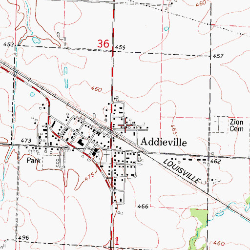 Topographic Map of Addieville Post Office, IL