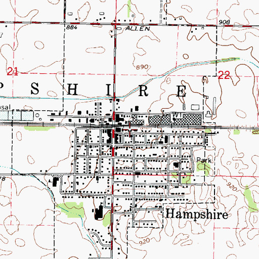 Topographic Map of Hampshire Post Office, IL