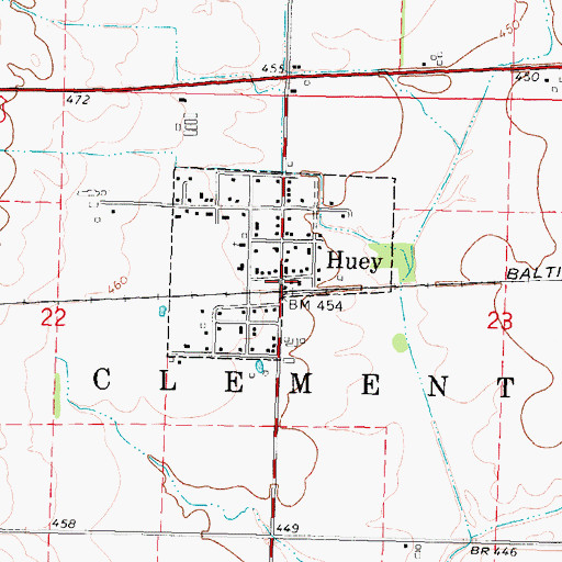 Topographic Map of Huey Post Office, IL