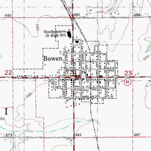 Topographic Map of Bowen Post Office, IL