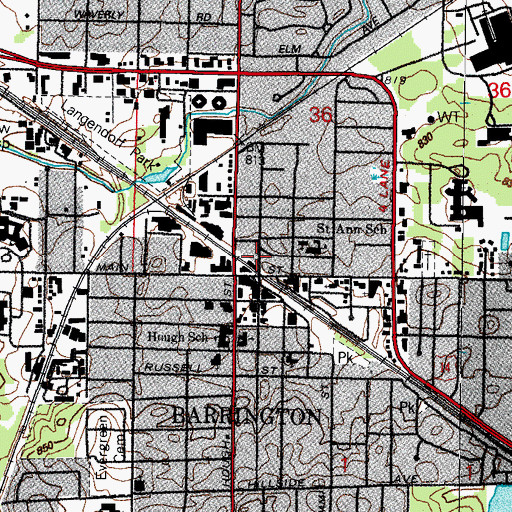 Topographic Map of Downtown Barrington Post Office, IL