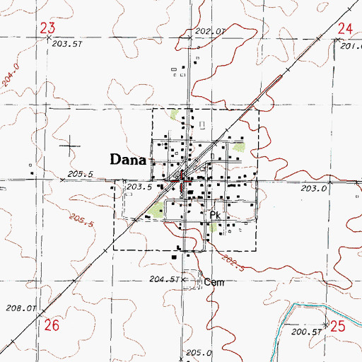 Topographic Map of Dana Post Office, IL