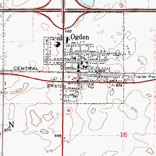 Topographic Map of Ogden Post Office, IL