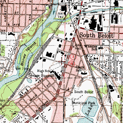 Topographic Map of South Beloit Post Office, IL