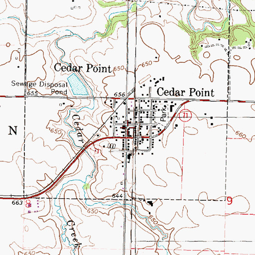 Topographic Map of Cedar Point Post Office, IL