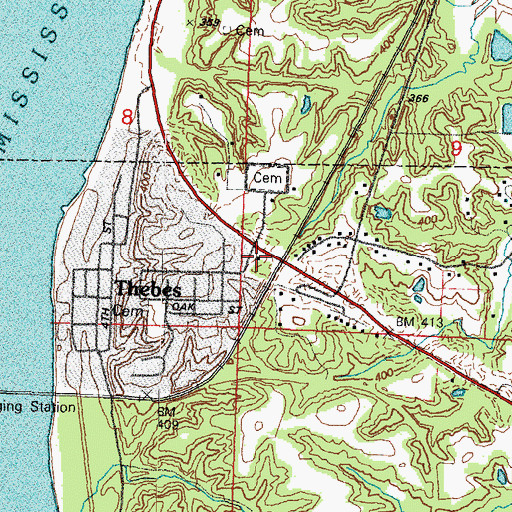Topographic Map of Thebes Post Office, IL