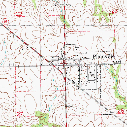Topographic Map of Plainville Post Office, IL