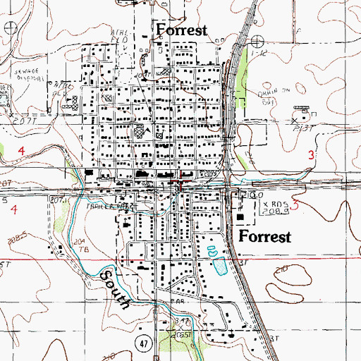 Topographic Map of Forrest Post Office, IL