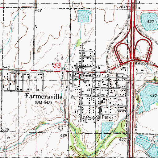Topographic Map of Farmersville Post Office, IL