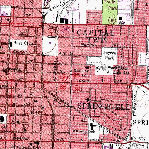 Topographic Map of Springfield Post Office, IL