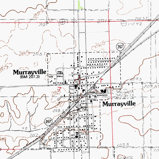 Topographic Map of Murrayville Post Office, IL