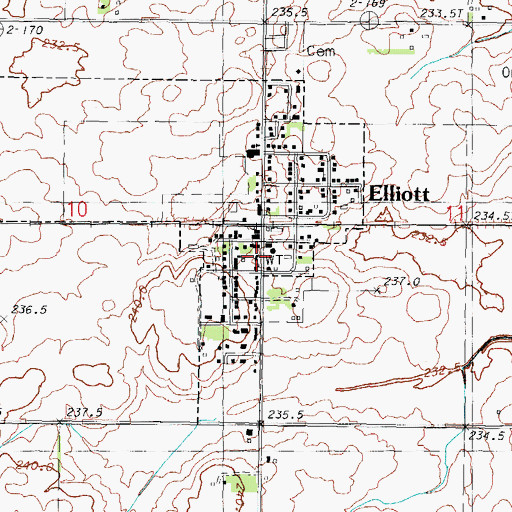 Topographic Map of Elliott Post Office, IL