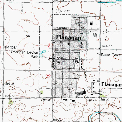 Topographic Map of Flanagan Post Office, IL