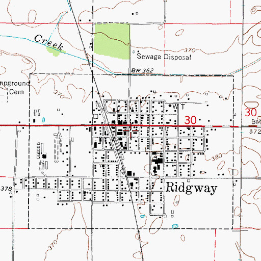 Topographic Map of Ridgway Post Office, IL