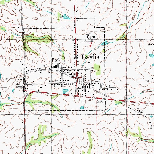Topographic Map of Baylis Post Office, IL