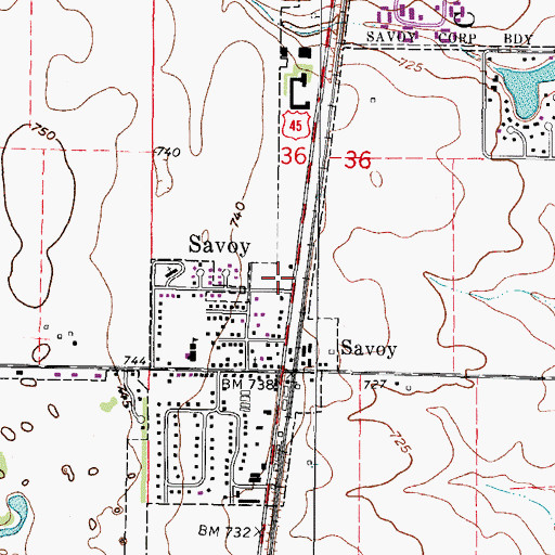 Topographic Map of Savoy Post Office, IL
