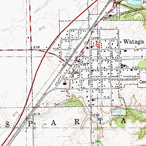 Topographic Map of Wataga Post Office, IL