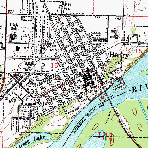 Topographic Map of Henry Post Office, IL