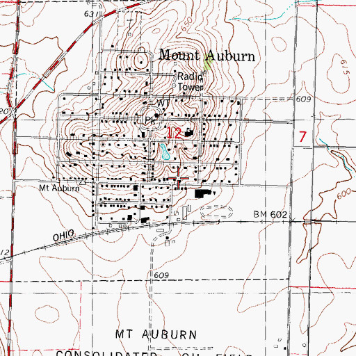 Topographic Map of Mount Auburn Post Office, IL