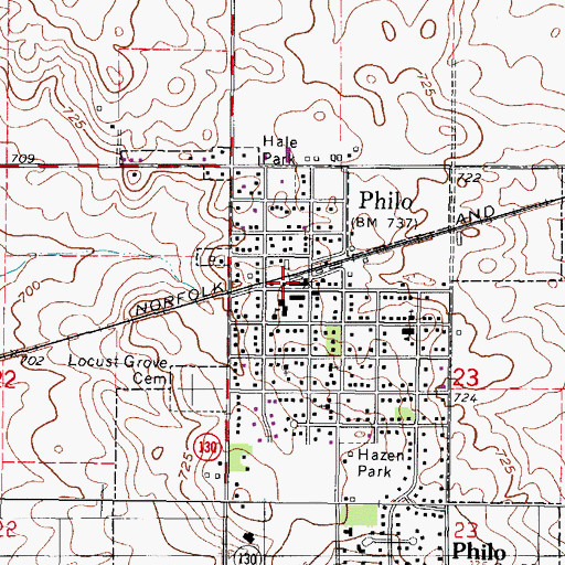 Topographic Map of Philo Post Office, IL