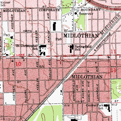 Topographic Map of Midlothian Post Office, IL
