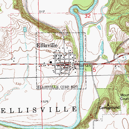 Topographic Map of Ellisville Post Office, IL