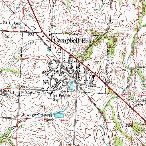 Topographic Map of Campbell Hill Post Office, IL