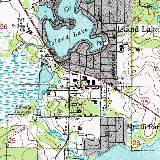 Topographic Map of Island Lake Post Office, IL