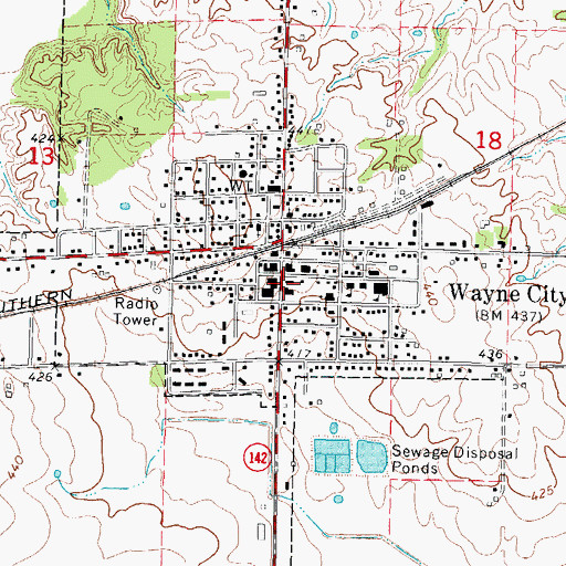 Topographic Map of Wayne City Post Office, IL