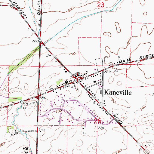 Topographic Map of Kaneville Post Office, IL