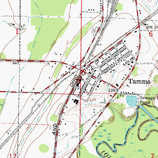Topographic Map of Tamms Post Office, IL