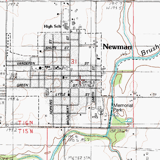Topographic Map of Newman Post Office, IL