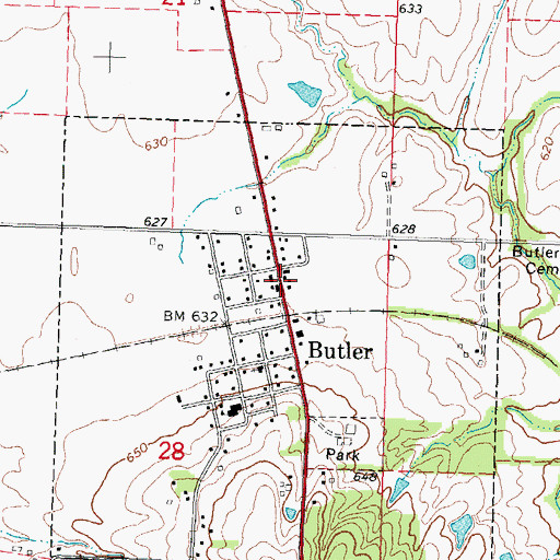 Topographic Map of Butler Post Office, IL