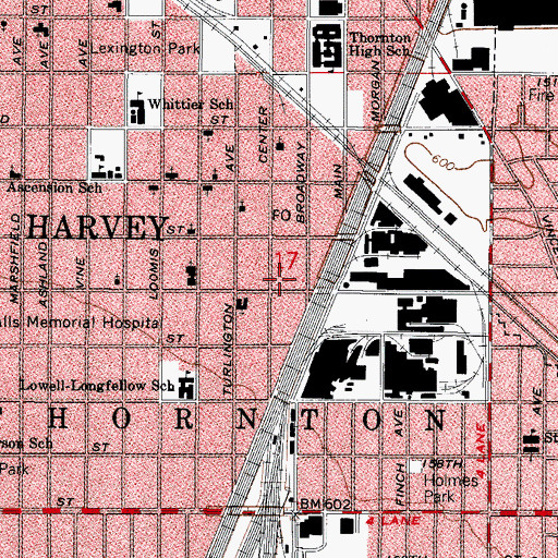 Topographic Map of Harvey Post Office, IL