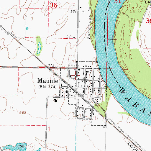 Topographic Map of Maunie Post Office, IL